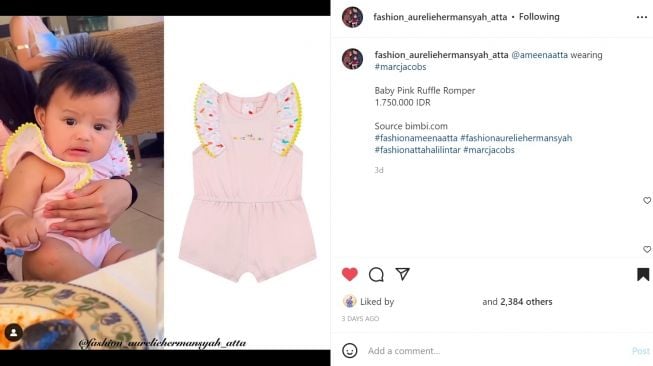 Foto: Gaya Gemas Baby Ameena Pakai Jumpsuit Pink, Warganet Malah Salfok dengan Lututnya (instagram/fashion_aureliehermansyah_atta)