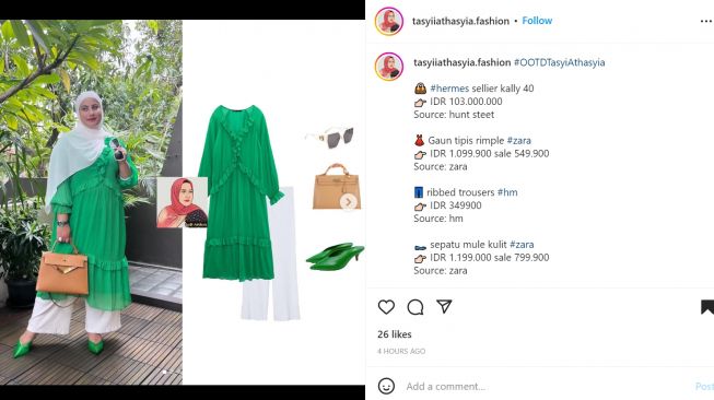 Foto: Kenakan Busana Nuansa Hijau, Intip Detail OOTD Tasyi Athasyia (instagram/tasyiiathasyia.fashion)