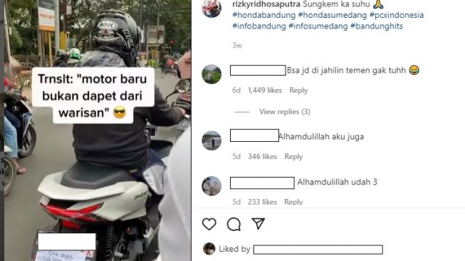 Pemotor Honda PCX memberikan sindiran keras kepada pengguna jalan dengan tulisan ini (Instagram)