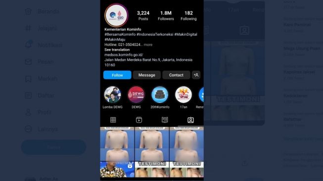 Viral Akun Instagram Kominfo Ditandai Foto Iklan Pembesar Payudara, Admin: Apa Sopan Begitu?