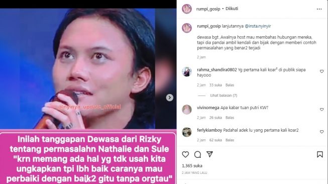 Unggahan soal Rizky Febian [Instagram/@rumpi_gosip]