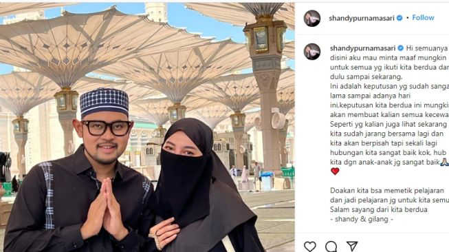 Shandy Purnamasari dan Gilang Juragan 99 Umumkan Perpisahan, Banyak Selebriti Mengira Bercanda