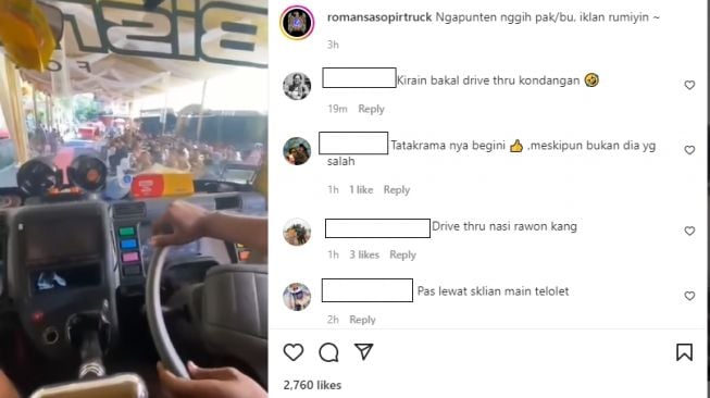 Sopir truk melintas depan tamu kondangan dengan cukup santuy (Instagram)