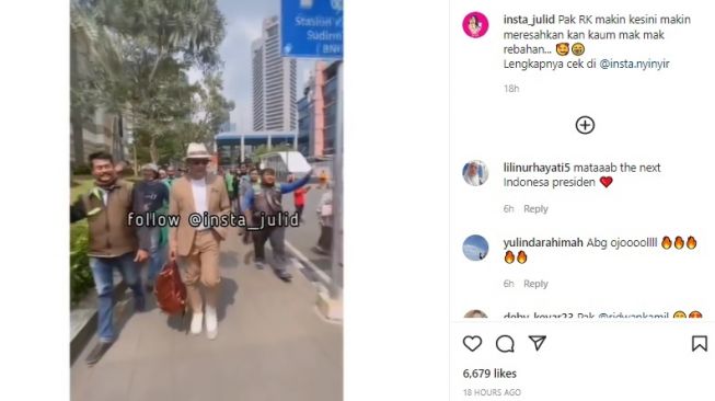 Tangkapan layar Gubernr Jawa Barat yang bergaya bak model di Citayam Fashion Week, Jakarta Pusat. (Instagram/@insta_julid)