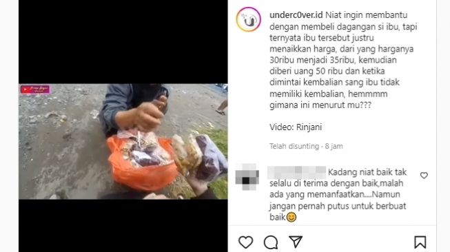 Pedagang tiba-tiba naikkan harga barang jualan saat diborong sampai tak mau memberi uang kembalian. (Instagram/@underc0ver.id)