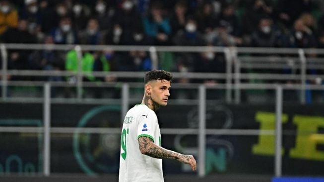 Penyerang Sassuolo, Gianluca Scamacca. [ISABELLA BONOTTO / AFP]