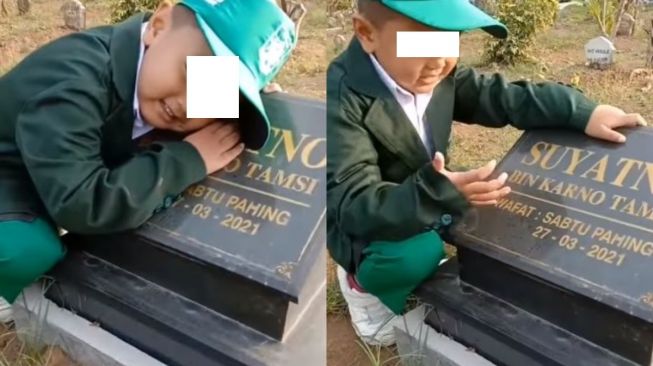 Bocah pamitan ke makam ayah (Instagram/ndorobeii.official)