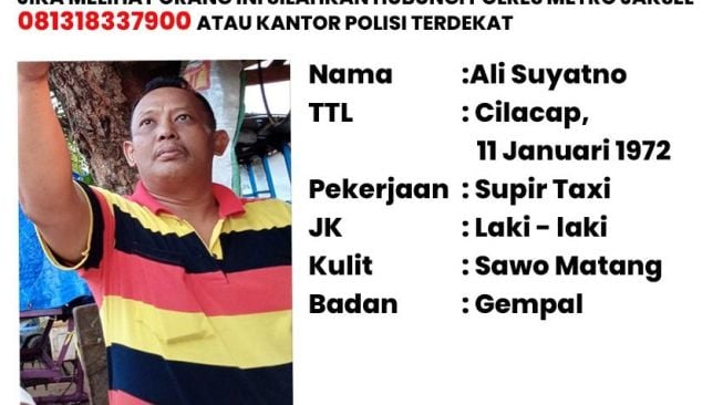 Identitas Disebar Polisi karena DPO, Begini Tampang Ali Sopir Taksi yang Cabuli Anak Tetangga di Kebayoran Lama