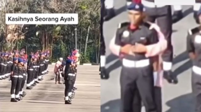 Anaknya Ambruk Saat Upacara, Sang Ayah Lari Tanpa Alas Kaki untuk Peluk dari Belakang Agar Tetap Berdiri