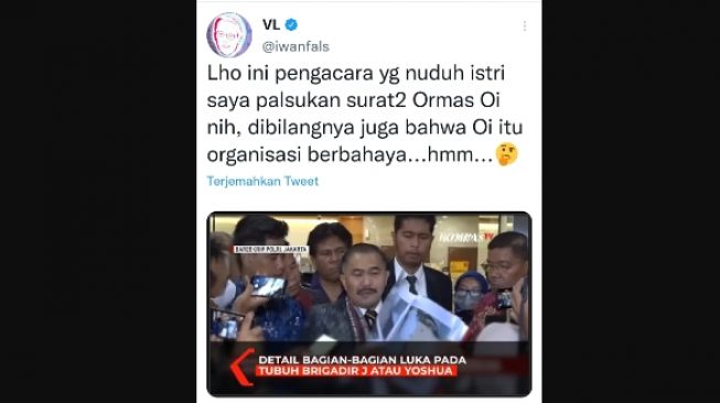 Cuitan Iwan Fals soal sosok pengacara Brigadir J. (bidik layar Twitter)