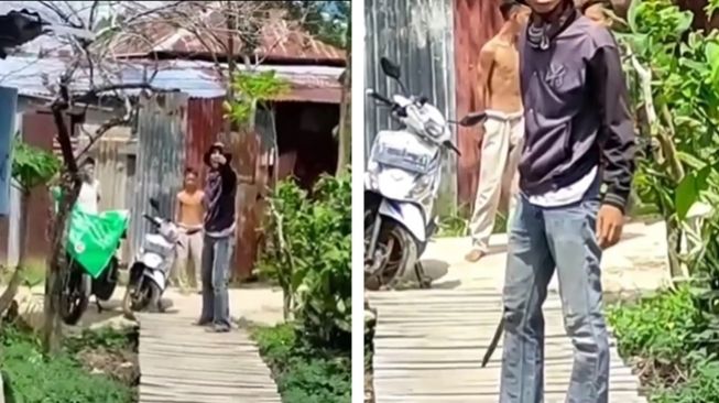 Viral! Pria Sok Jago Ancam Ibu-ibu Pakai Senjata Tajam Karena Ogah Pindahkan Motor, Pas Diciduk Auto Melempem