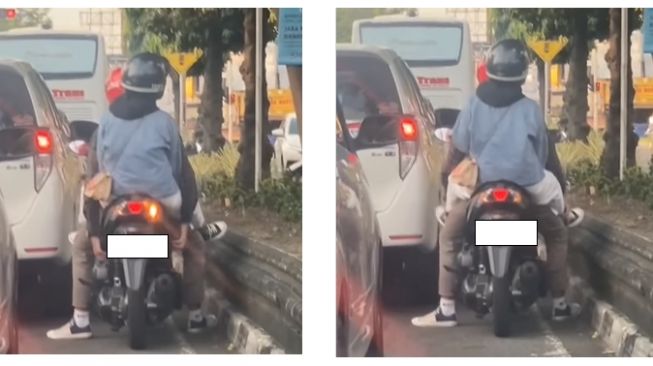 Pasangan pamer kemesraan di atas Honda Vario saat tunggu lampu merah (Instagram)