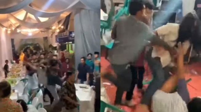 Diduga Rebutan Centong Rendang, Hajatan Berakhir Ricuh Gegara Dua Tamu Pria Adu Jotos sampai Celana Melorot