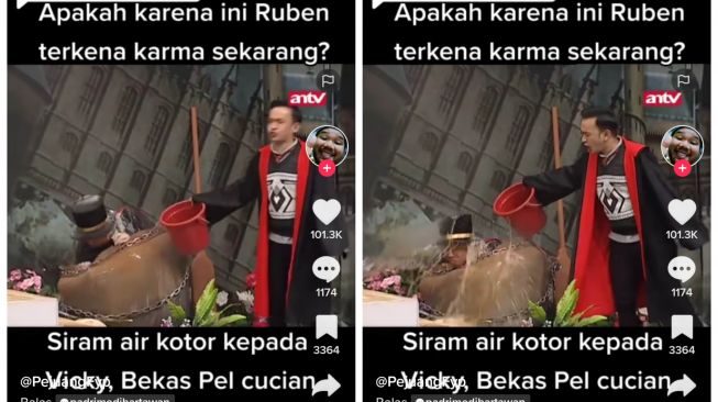 Ruben Onsu siram Vicky Prasetyo pakai air kotor (TikTok/@travelling0tak)