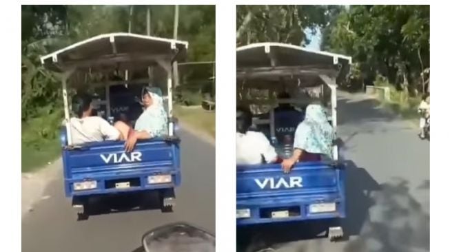 Viral Emak-Emak Santai Nikmati Perjalanan di Bak Motor Viar, Endingnya Justru Sial