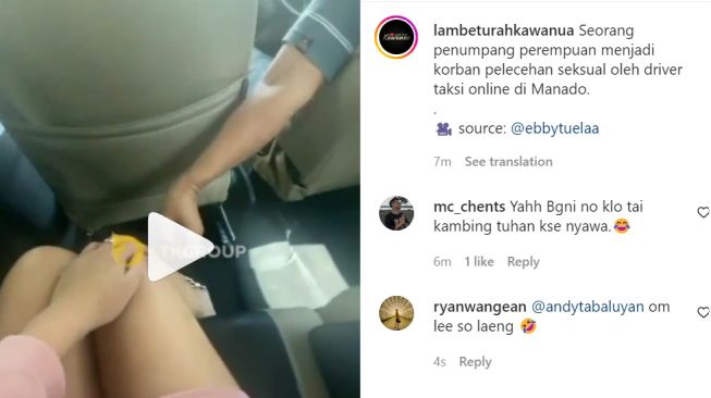 Terduga pelaku saat melakukan tindakan tak senonoh kepada penumpangnya di mobil (Instagram/ @lambeturahkawanua).