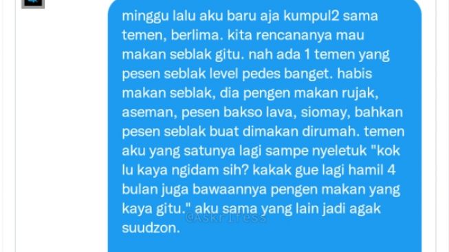 Warganet bagikan kisah pilu temannya yang hamil (Twitter/ @Askrlfess).