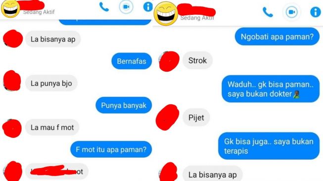 Tangkapan layar pesan yang diterima Raden di Facebook Masanger, saat ia dirayu oleh lelaki penyuka sesama jenis, Kamis (28/07/22).