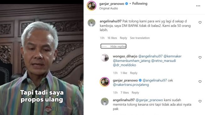 Unggahan Ganjar Pranowo di Instagram