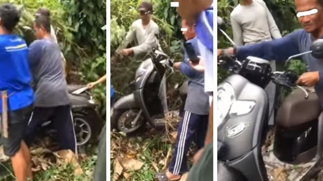 Pria lupa meletakkan di mana sepeda motornya sampai dianggap hilang selama 2 minggu, hingga akhirnya ditemukan tertutup rerumputan di hutan. (Instagram/@hariankopas)