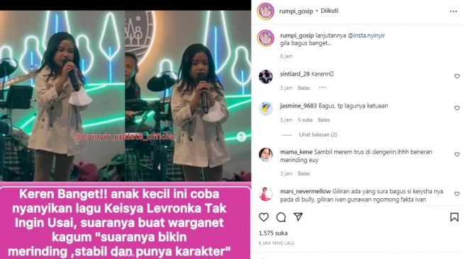 Anak kecil dipuji nyanyikan lagu Keisya Levronka [Instagram/@rumpi_gosip]