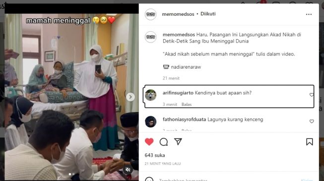 Haru, Pasangan Ini Menikah di Rumah Sakit Sebelum Ibunya Meninggal Dunia: Sabar Bang