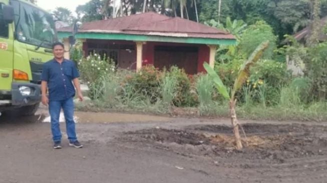 Protes Jalan Rusak, Warga di Langkat Tanam Pohon Pisang