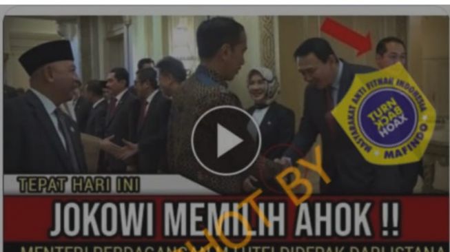 Foto tangkap layar soal postingan yang menyebut Ahok diangkat jadi Menteri Perdagangan (Sumber/ turnbackhoax.id).