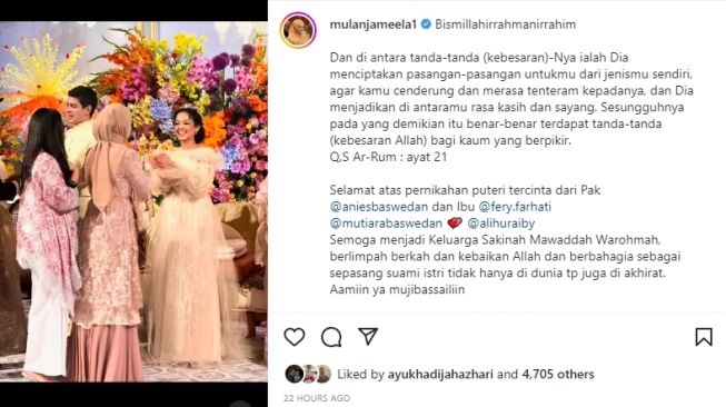 Potret Artis Hadiri Resepsi Mutiara Baswedan (instagram/@mulanjameela1)