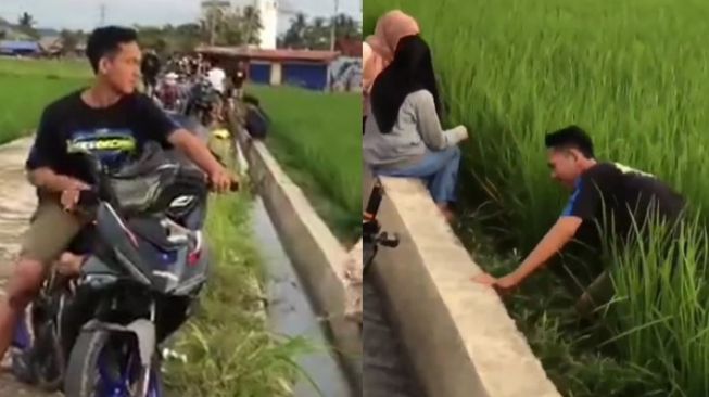 Mau Gaya Malah Berakhir Nyemplung Sawah, Aksinya Bikin Malu