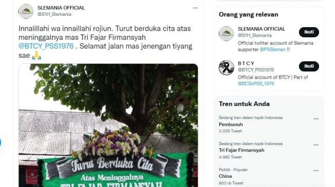 Juru Parkir Korban Rusuh Antarsuporter Meninggal Dunia, Nama Tri Fajar Firmansyah Trending di Twitter