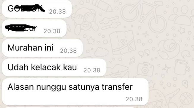 Isi percakapan terduga pelaku dengan calon korban (Sumber Anggun Wahyuningsih).