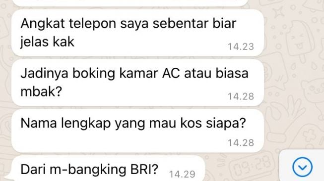 Isi percakapan terduga pelaku dengan calon korban (Sumber Anggun Wahyuningsih).