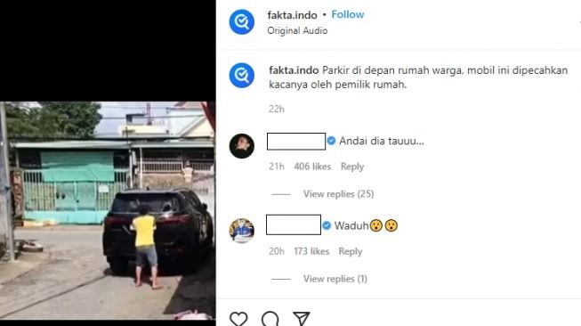 Kaca belakang Toyota Fortuner dirusak oleh orang tak dikenal (Instagram)