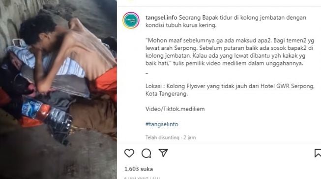Tangkapan layar video viral seorang pria dengan tubuh kurus kering di flyover Tangerang. [Instagram @tangsel.info]