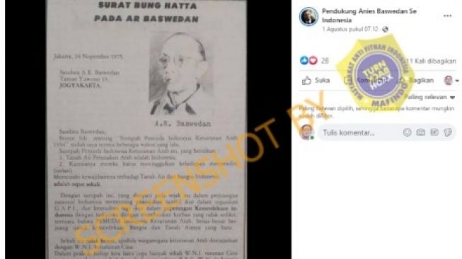 CEK FAKTA: Beredar Gambar Surat Pesan dari Bung Hatta ke AR Baswedan, Benarkah?