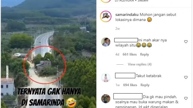 bangunan rumah berdiri kokoh di tengah jalan (Instagram)