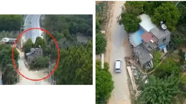 Viral Rumah Berdiri Kokoh di Tengah Jalan Bikin Publik Geleng-Geleng Kepala, Kok Bisa Gak Digusur?