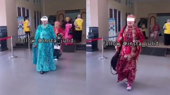 Citayam Fashion Week Lewat! Emak-emak Jemaah Umroh Bugis Ini Berpakaian Nyentrik Bak Model Sepulang dari Tanah Suci