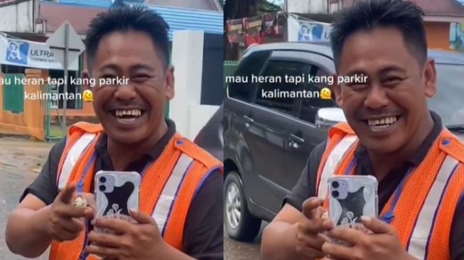 Bikin Salfok! Tukang Parkir di Kalimantan Ini Punya HP iPhone Terbaru