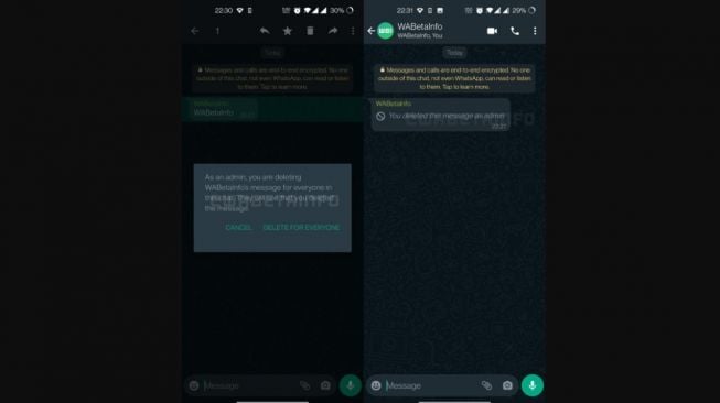 Fitur baru WhatsApp Grup, admin menghapus pesan di grup. [WABetaInfo]