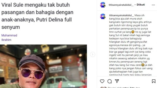 Unggahan soal Sule [Instagram/@titisannyairatukidul__]