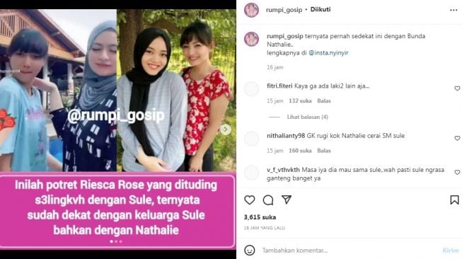 Unggahan soal Riesca Rose [Instagram/@rumpi_gosip]