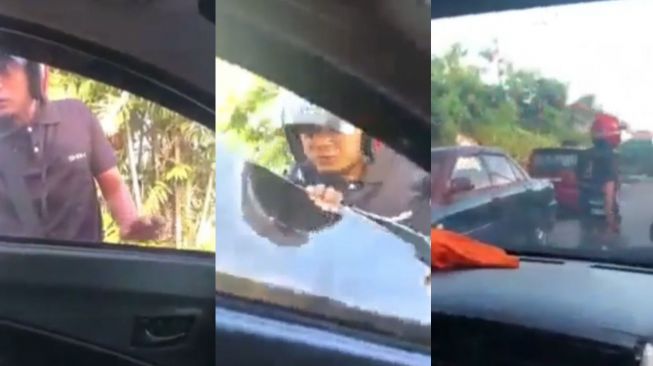 Tersebar Video Aksi Penyerangan Seorang Pria kepada Emak-Emak Sampai Rusak Jendela Mobil