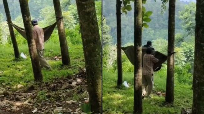 Tak Kunjung Sadar Dipergoki Bapak-bapak, Sejoli di Ayunan Gantung Langsung Terbalik Sampai Jatuh