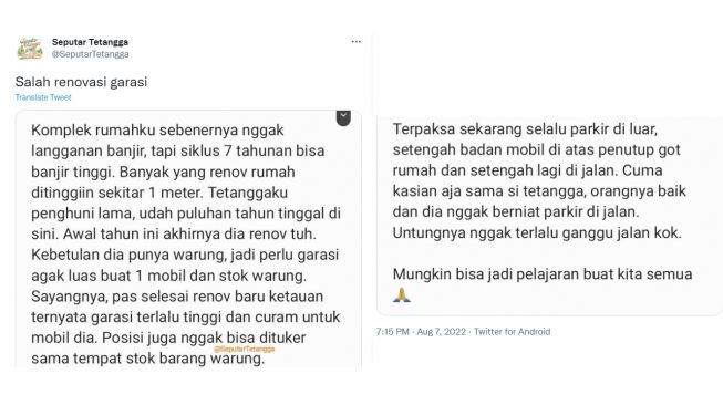 Tetangga bikin garasi yang sia-sia, mobil tak bisa parkir justru harus diletakkan di pinggir jalan (Twitter)