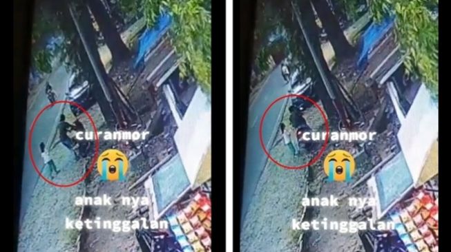 Pelaku pencurian sepeda motor alias curanmor malah meninggalkan anaknya di TKP. (Instagram/@terang_media)