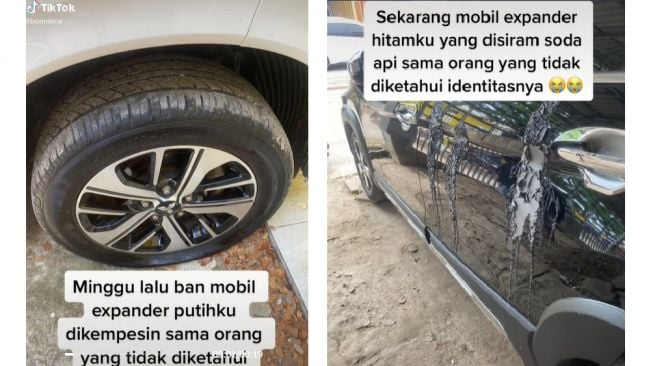 Mitsubishi Xpander disiram soda api oleh orang tak dikenal (TikTok)