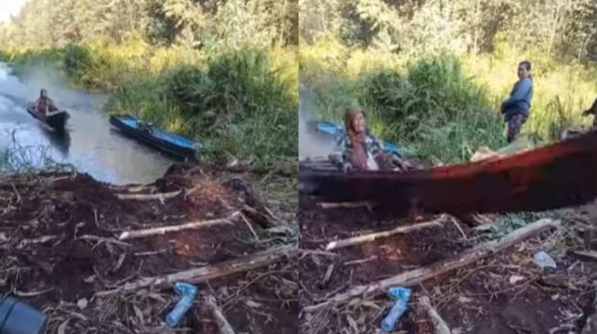 Viral Video Skill Dewa Emak-Emak Lewati Jembatan Pakai Perahu, Publik Takjub Lihat Aksinya