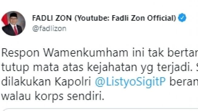 Soroti Respon Wamenkumham Saat Diminta Komentari Kasus Sambo, Fadli Zon: Tak Bertanggung Jawab dan Tutup Mata